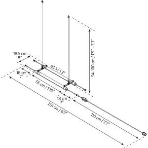 Technische Zeichnung: Palram Brighton-LED Grow Light, 54x201x19cm, für Gewächshäuser.