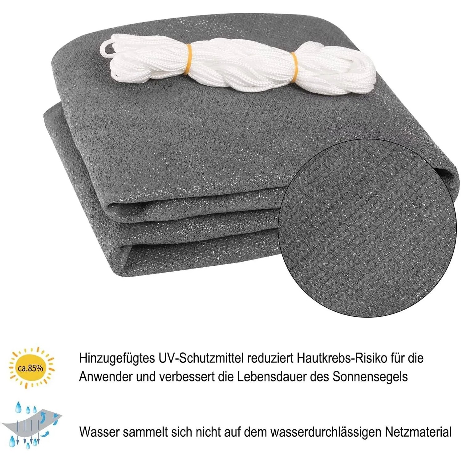 WOLTU Sonnensegel Sonnenschutz Atmungsaktiv HDPE Grau 3x3 m_2