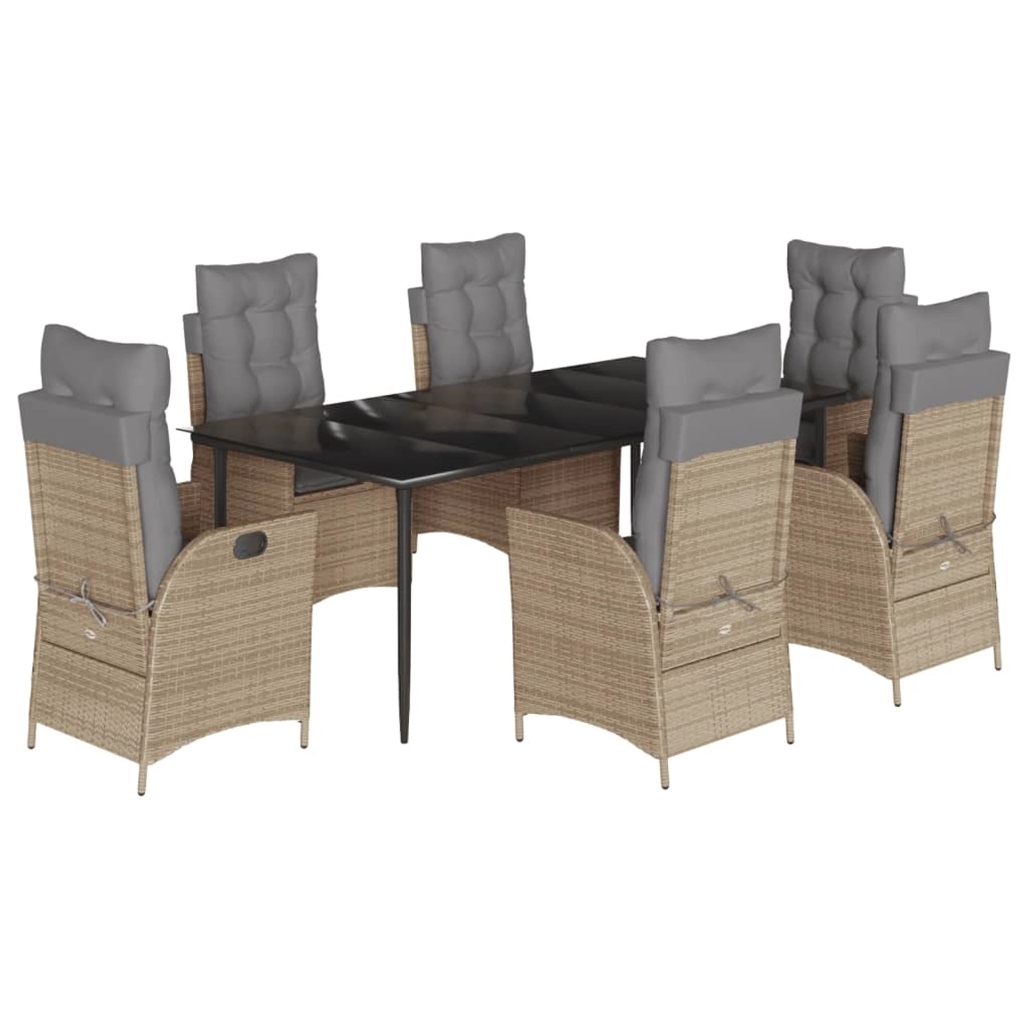 vidaXL 7-Tlg Garten-Essgruppe mit Kissen Beige Poly Rattan 3213261 günstig online kaufen