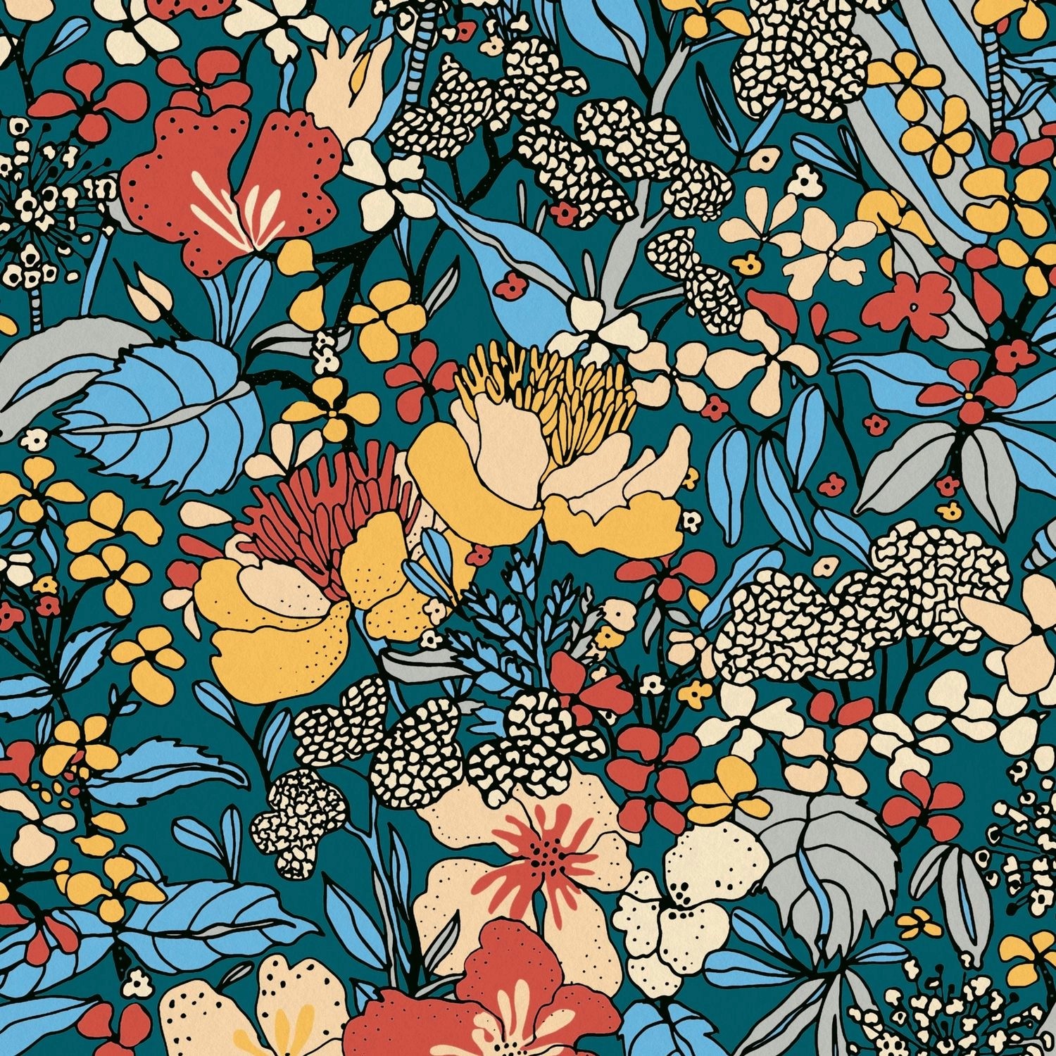 PROFHOME 377564-GU Blumen Tapete Dschungel Matt Blau Rot-Braun Orange 0,53 günstig online kaufen