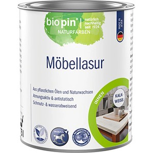 Dose biopin Möbellasur kalkweiß, geeignet für Kinderspielzeug nach DIN EN 71-3