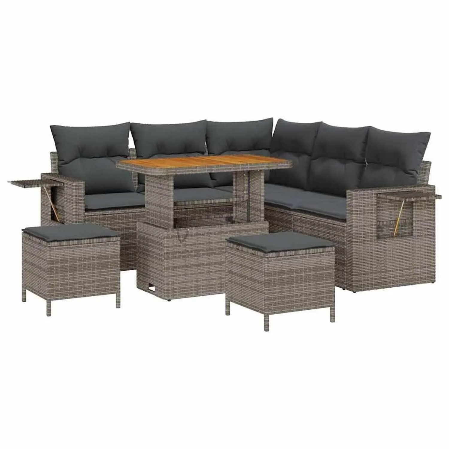 Thumbnail - vidaXL Gartensofa-Set mit Kissen 9 Stk Grau Poly-Rattan 3363698