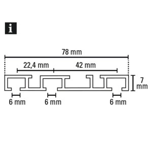 Detailaufnahme Gardinia Aluminium Vorhangschiene, 3-läufig, weiße Schiene mit Maßangaben.