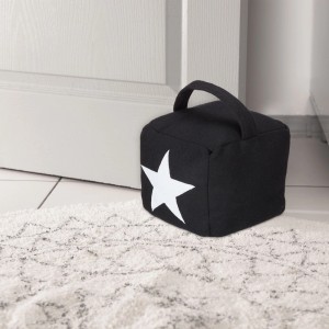 Relaxdays Türstopper Polyester Sand Schwarz Sternmotiv mit Griff Schwer Freistehend 20 cm x 15 cm x 15 cm 1.3 kg