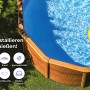 Ovaler Gre Pool Amazonia mit Holzoptik und gelbem Schwimmring im Garten.