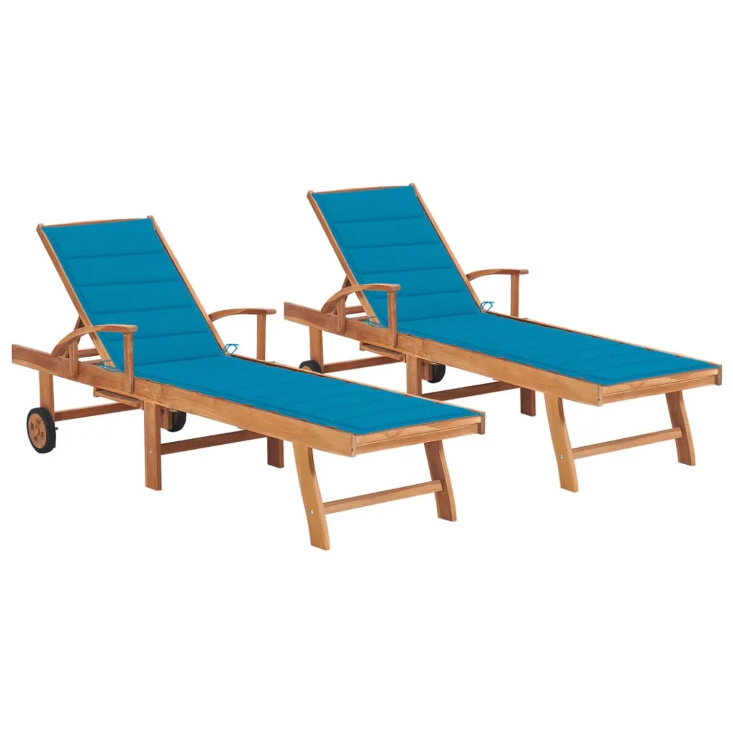 vidaXL Sonnenliegen 2 Stk mit Auflagen Blau Massivholz Teak 3073190