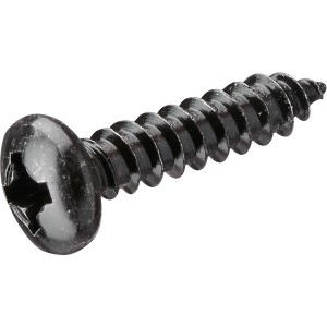 Schwarze Hettich Panheadschraube (Ø 3.5 mm x 16 mm) aus Stahl.