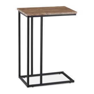 Schwarzer Relaxdays Beistelltisch in C-Form mit grau-brauner MDF-Platte. Ideal als Wohnzimmertisch.