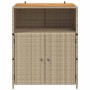 Beiger vidaXL Schrank aus Poly-Rattan mit Akazienholzplatte, zwei Türen und offenem Fach. Ideal für Büro oder Garten.