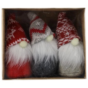 3er Set Stoff Wichtel, ca. 10 cm, Weihnachtsdeko mit Mützen und Bart.