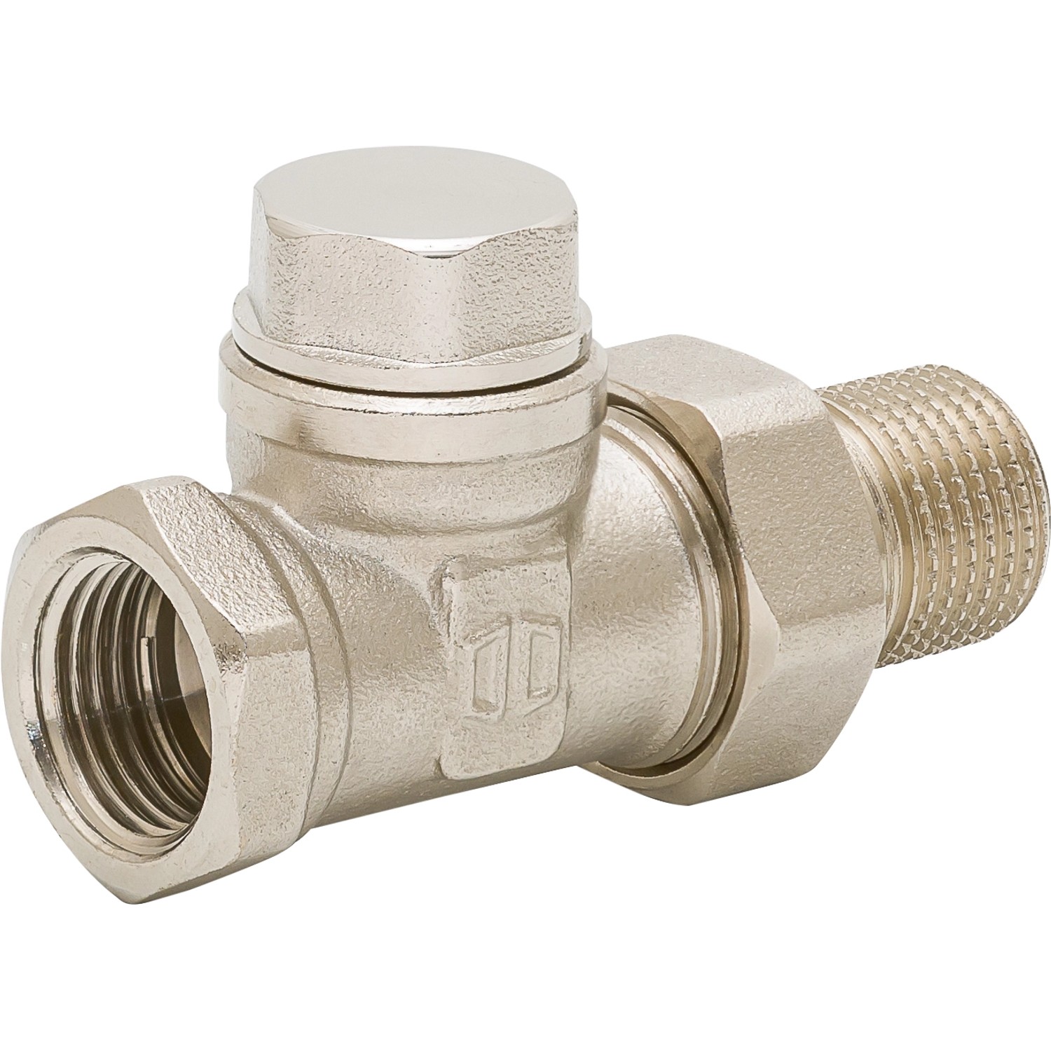 Thermostatventil in Chrom, Durchgangsform, 21 mm (R 1/2) x 18,6 mm (RP 1/2) für Heizungsinstallation.