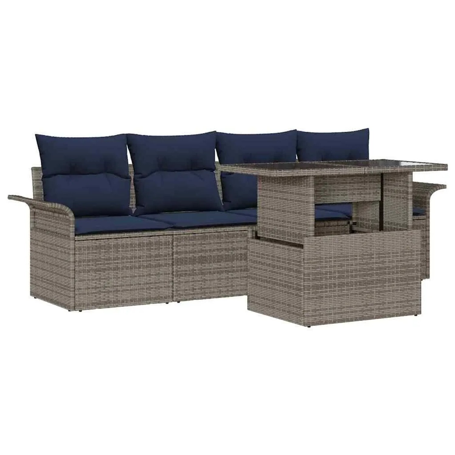 vidaXL Gartensofa-set mit Kissen 5 Stk Grau Poly-Rattan 3348191