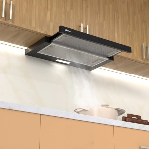 CIARRA Flachschirmhaube 60cm, A++, Unterbau-Dunstabzugshaube in Schwarz über Kochfeld mit Dampf.