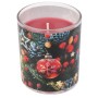 Altrotes Duftglas mit Weihnachtsmotiv: Tanne, Beeren, roter Kugel mit Schneeflocke. Festliche Duftkerze für Innen & Aussen.