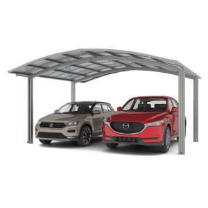 Ximax Carport Portoforte-60 M im Edelstahl-Look mit zwei geparkten Autos.