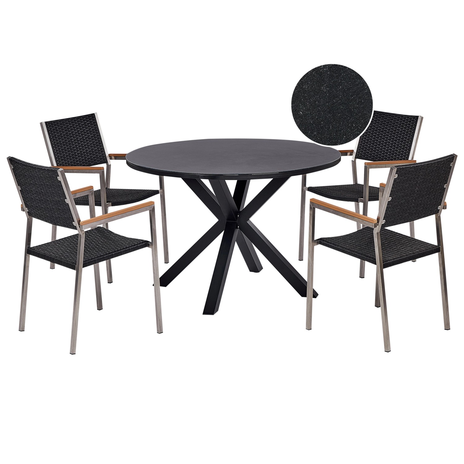 Beliani Gartentisch Set MALETTO/GROSSETO Schwarz Silber günstig online kaufen