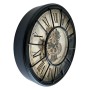 Vintage Wanduhr Ø 46 cm mit schwarzem Rahmen, goldenen Zahnrädern und römischen Ziffern im Steampunk-Stil.