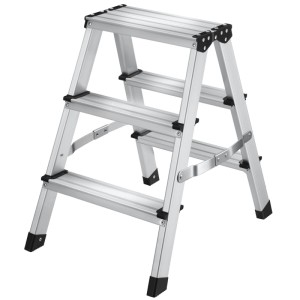 Tectake Doppelseitige Trittleiter 3 Stufen Aluminium Klappbar Rutschfest 40 x 58 x 58 cm 58 x 40 x 58 cm Silber
