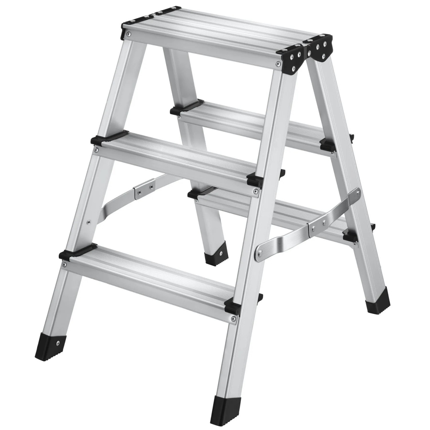 Tectake Doppelseitige Trittleiter  3 Stufen  Aluminium Klappbar  Rutschfest 40 x 58 x 58 cm 58 x 40 x 58 cm Silber
