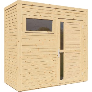 Bertilo Holz-Gartenhaus Cubus 1: Naturfarbenes Weekendhaus mit Fenster und Tür.