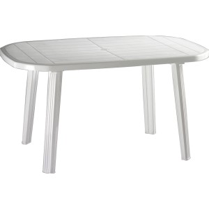 Weißer, ovaler Gartentisch (135x84 cm) aus Kunststoff. Stabiler Tisch für Garten, Terrasse oder Balkon.
