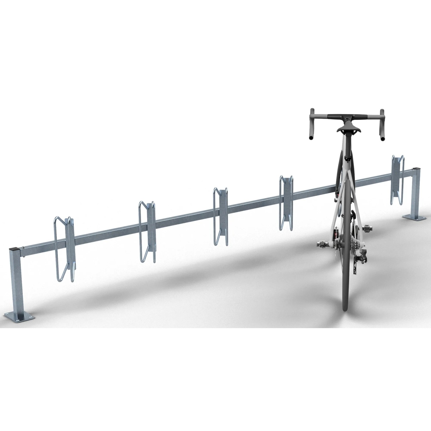 Feuerverzinkter Schake Fahrradständer Reihenparker 45° zum Aufdübeln mit Fahrrad.