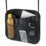 Schwarze Organizer-Seitentasche für Hängeliege mit Flasche, Tablet, Handy, Sonnenbrille. Praktische Aufbewahrung.