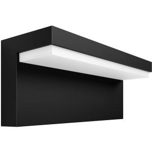 Schwarze Philips Hue Nyro Wandleuchte für den Außenbereich mit weißem Lichtelement.
