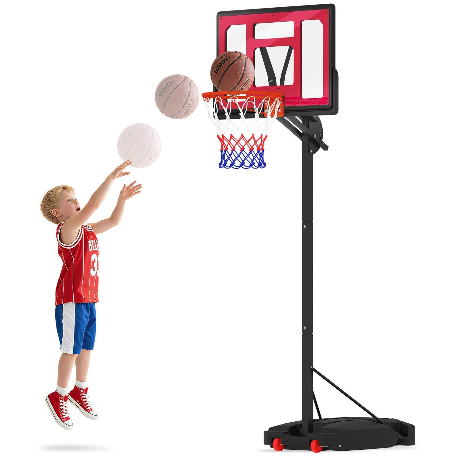 AIYAPLAY Kinder Basketballkorb  Kunststoff Stahl Rot 83L x 2B x 250-310H cm