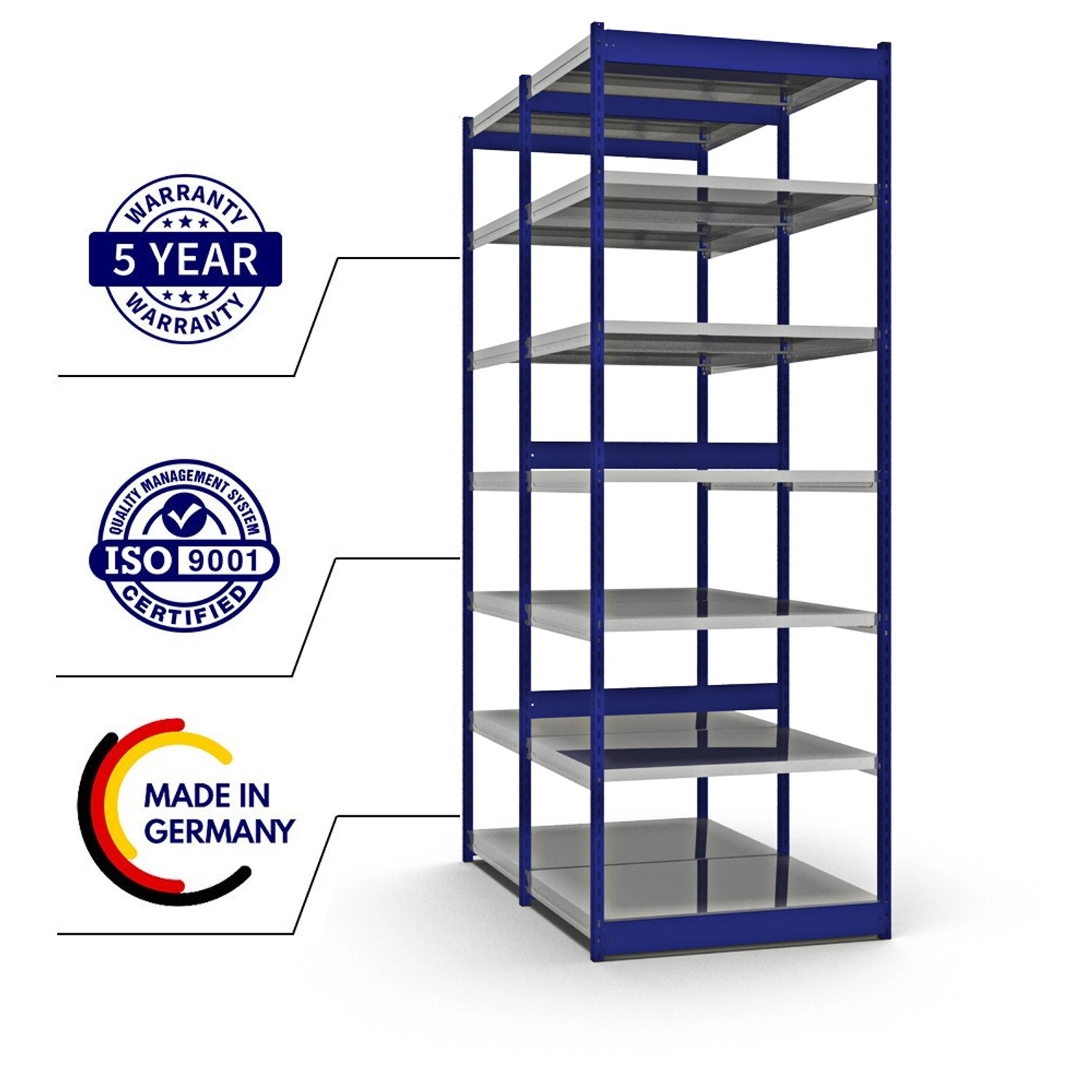 PROREGAL Fachbodenregal, Stecksystem, enzianblau, 7 Ebenen, 300x102,5x80 cm, Fachlast 200 kg.