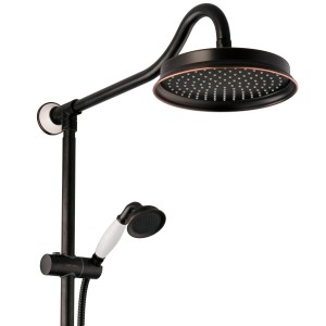 PaulGurkes Duschsystem Nostalgie Schwarz mit Kopf- und Handbrause.