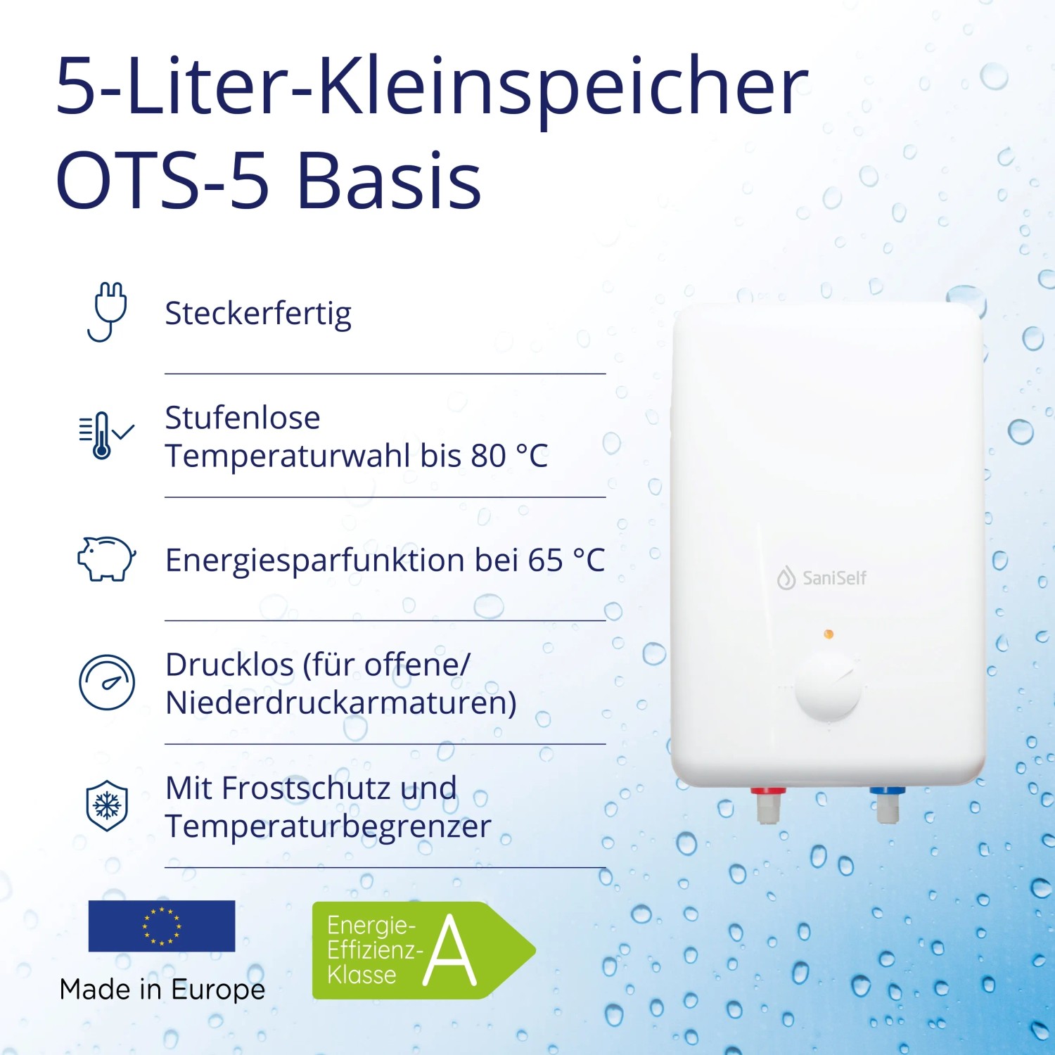 SaniSelf Kleinspeicher OTS-5 Basis, 5 Liter, Obertischgerät für Warmwasser in der Küche.
