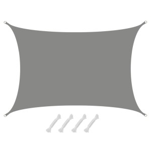 Graues, rechteckiges AMANKA Polyester Sonnensegel 5x3m mit konkaven Kanten, D-Ringen und Seilen für UV-Schutz.