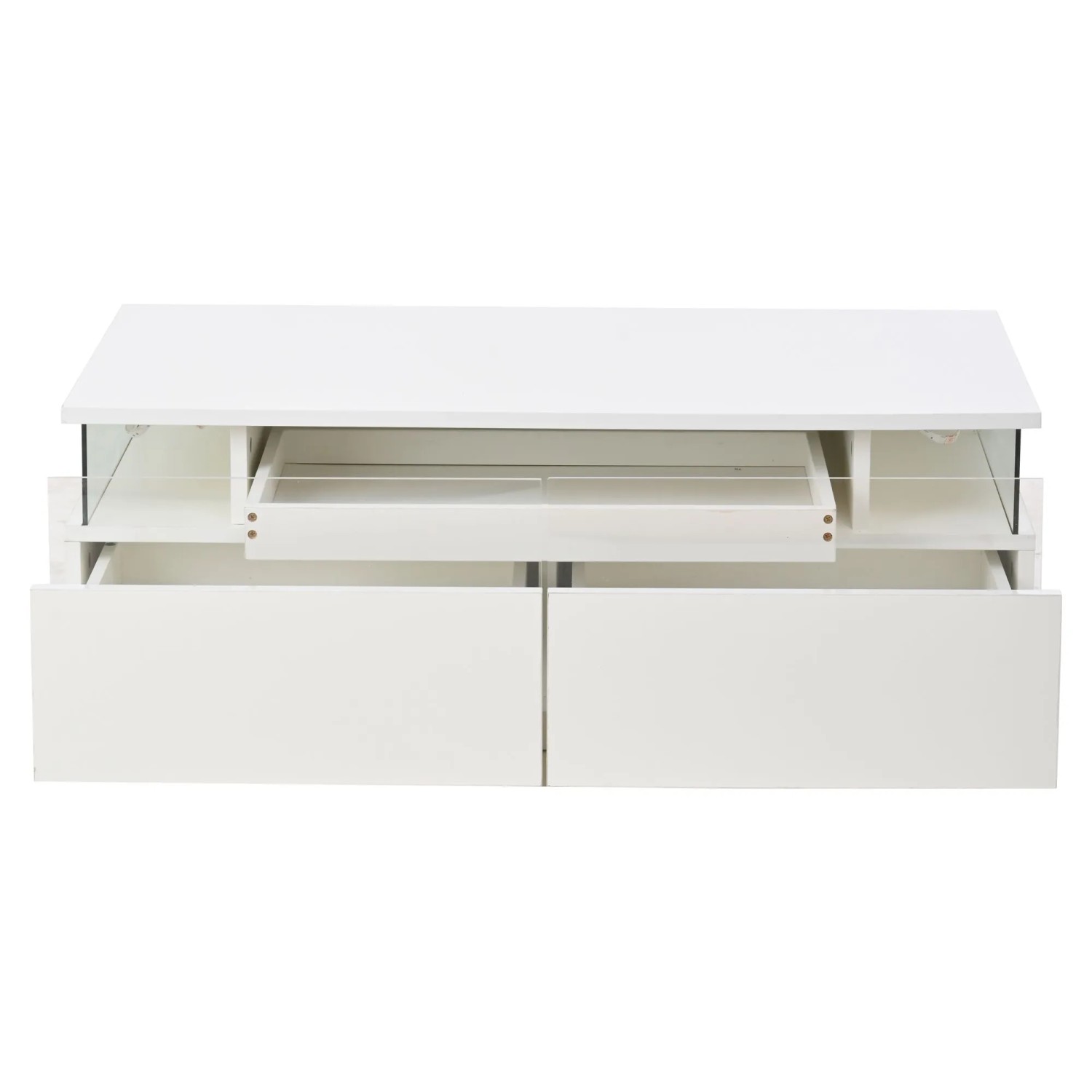 ModernLuxe Couchtisch Hochglanz mit 2 Schubladen Led Beleuchtung Spanplatte Weiß