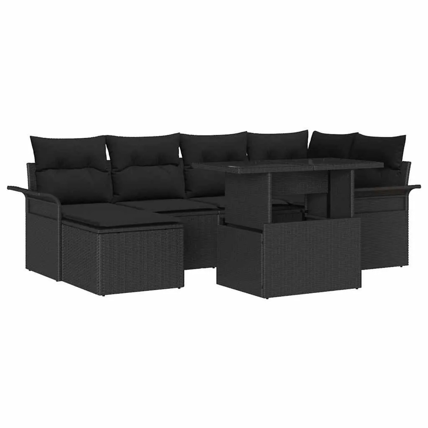 vidaXL Garten-Sofa-Set mit Kissen 7-Tlg Schwarz Poly Rattan 3357056