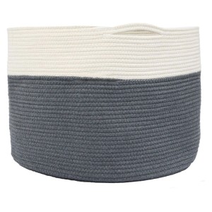 XXL Aufbewahrungskorb aus Baumwolle, grau-weiß, ca. Ø 50x35 cm, für mehr Stauraum.