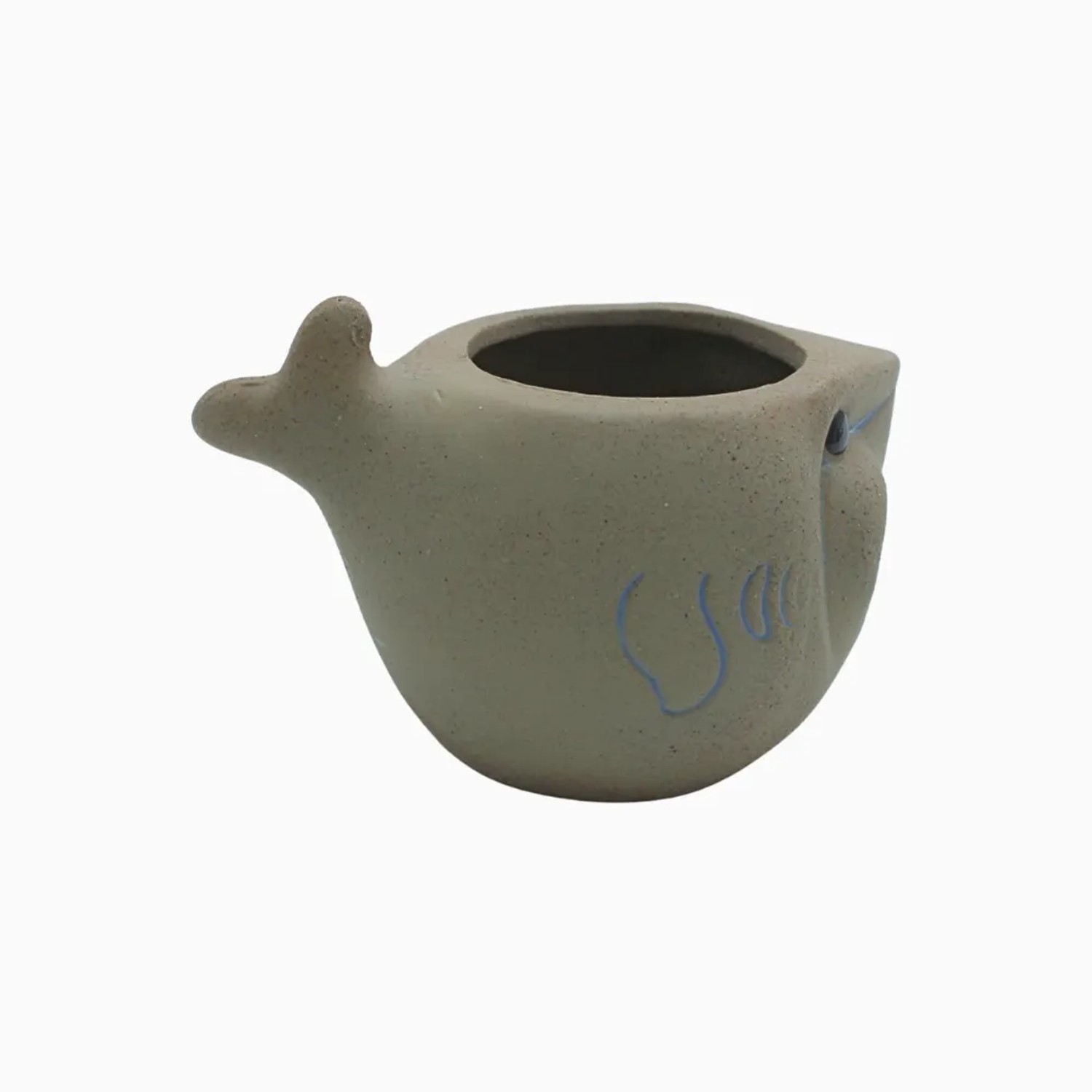 Grauer Keramik-Blumentopf in Hai-Form, 14x10x10 cm, für Innen und Außen.