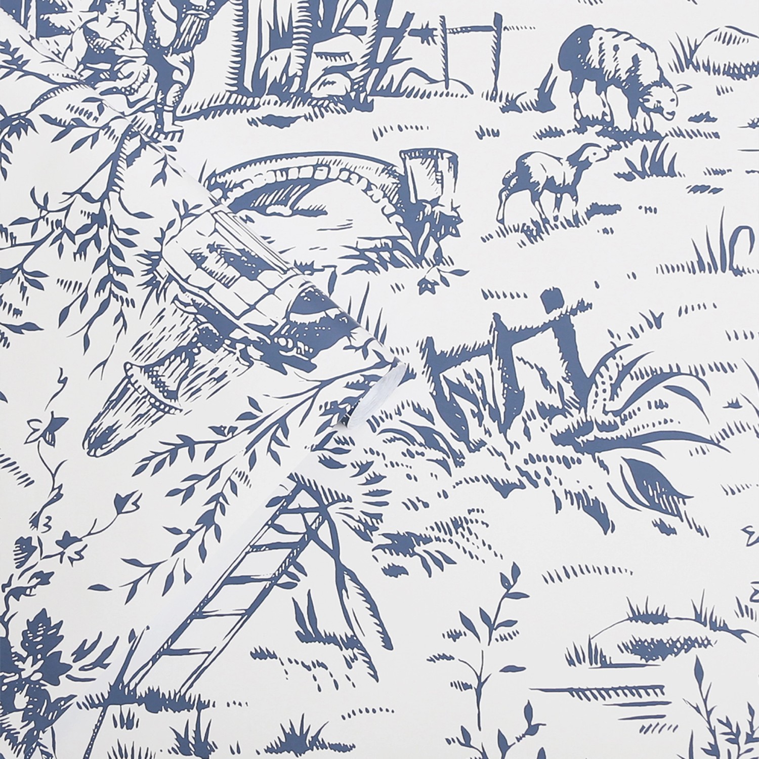 Laura Ashley Vliestapete Toile de Jouy Dark Seaspray Blue Blau FSC® günstig online kaufen