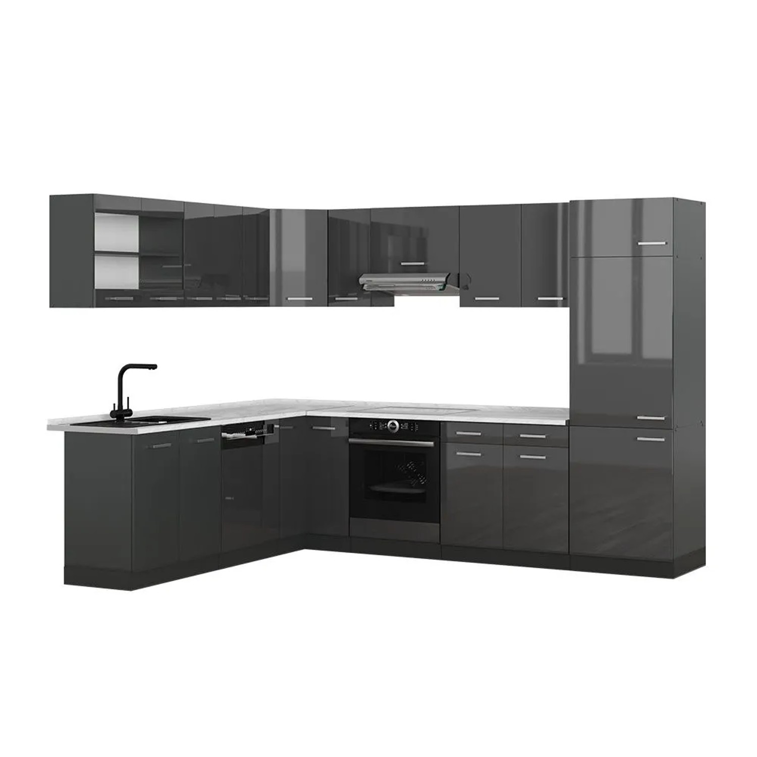 Vicco Eckküche R-Line Anthrazit Hochglanz/Anthrazit 287 x 82, AP Marmor