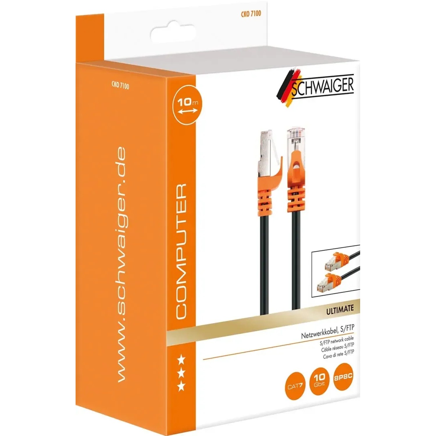 Schwaiger CAT7 Netzwerkkabel, 10m, orange/schwarz, S/FTP, für Computer & Multimedia.