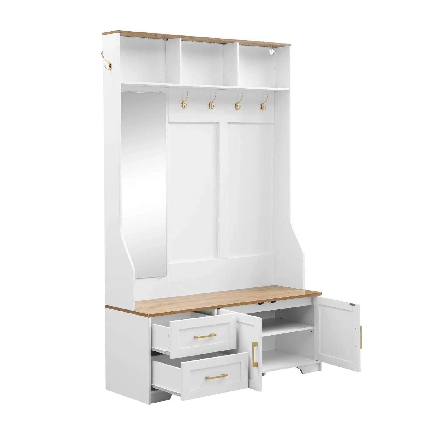 Okwish Garderoben Set Mit Led Beleuchtung Spiegel Schuhschrank Flur 120x40x187cm Weiß