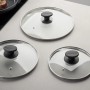 Fackelmann Pfannenglasdeckel in drei Größen. Glasdeckel mit schwarzem Griff für Töpfe und Pfannen.