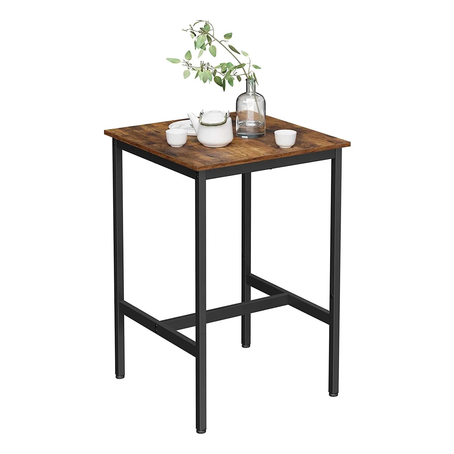 Quadratischer Vasagle Bartisch in Braun-Schwarz, 60x60x92 cm, mit Deko.