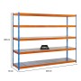 PROREGAL Schwerlastregal Metal Beast Five, blau-orange, 200x210x45 cm, Fachlast 500 kg.
