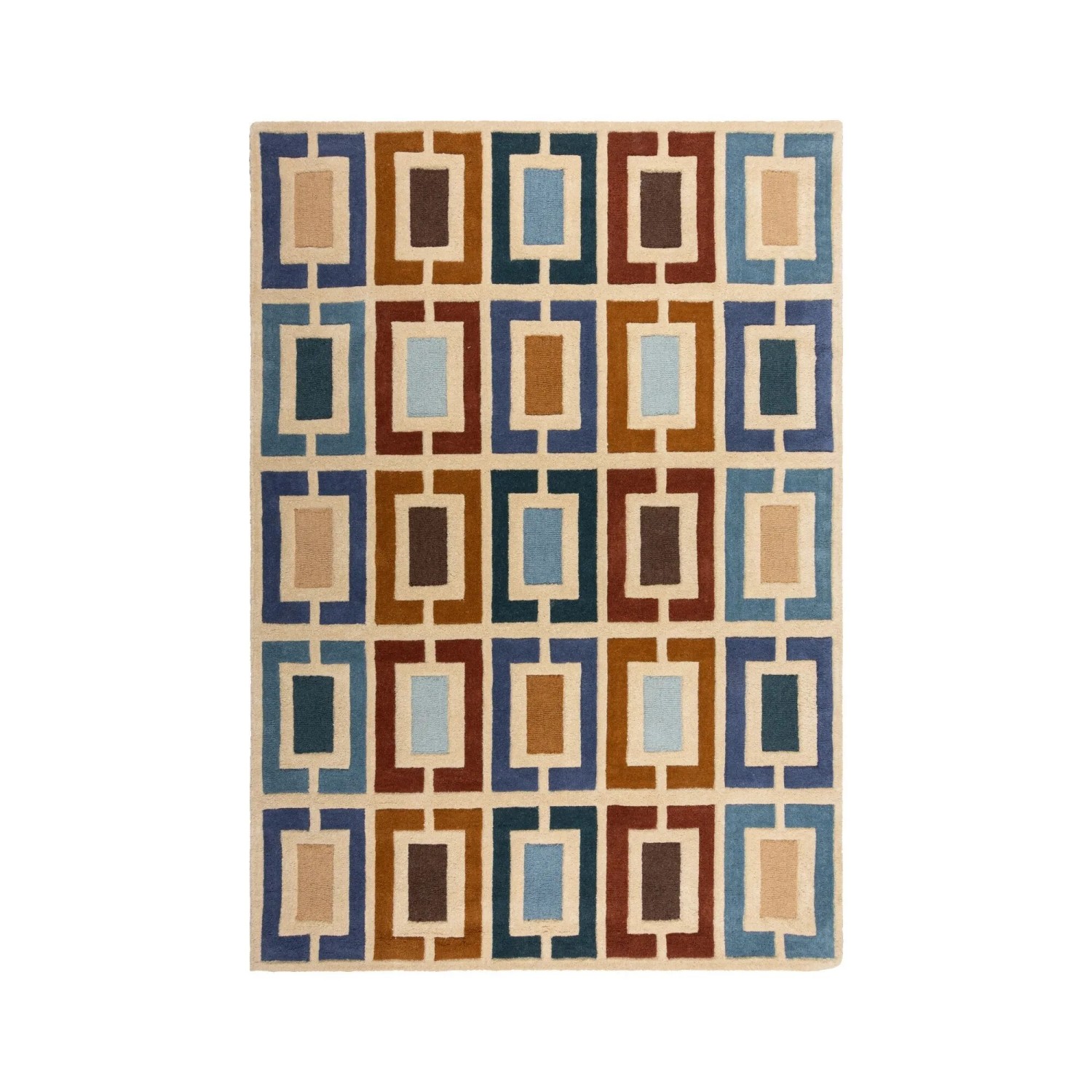 Flair Rugs Wollteppich Retro Blocks 160 cm x 230 cm Blau-Braun