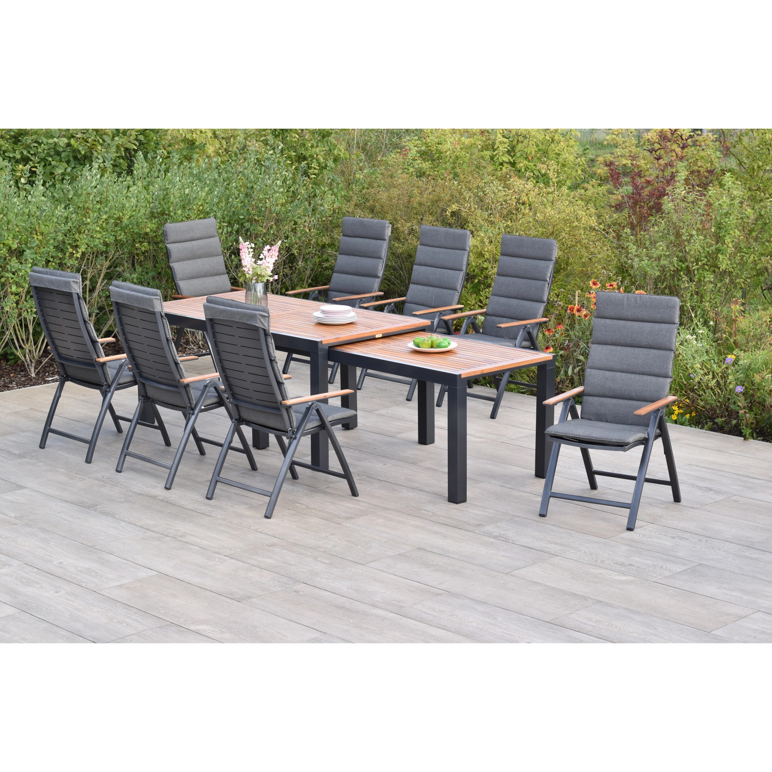 Merxx Tinos Set 17-tlg. 8 Klappsessel 8 Auflagen Flex-Gartentisch Ausziehba günstig online kaufen