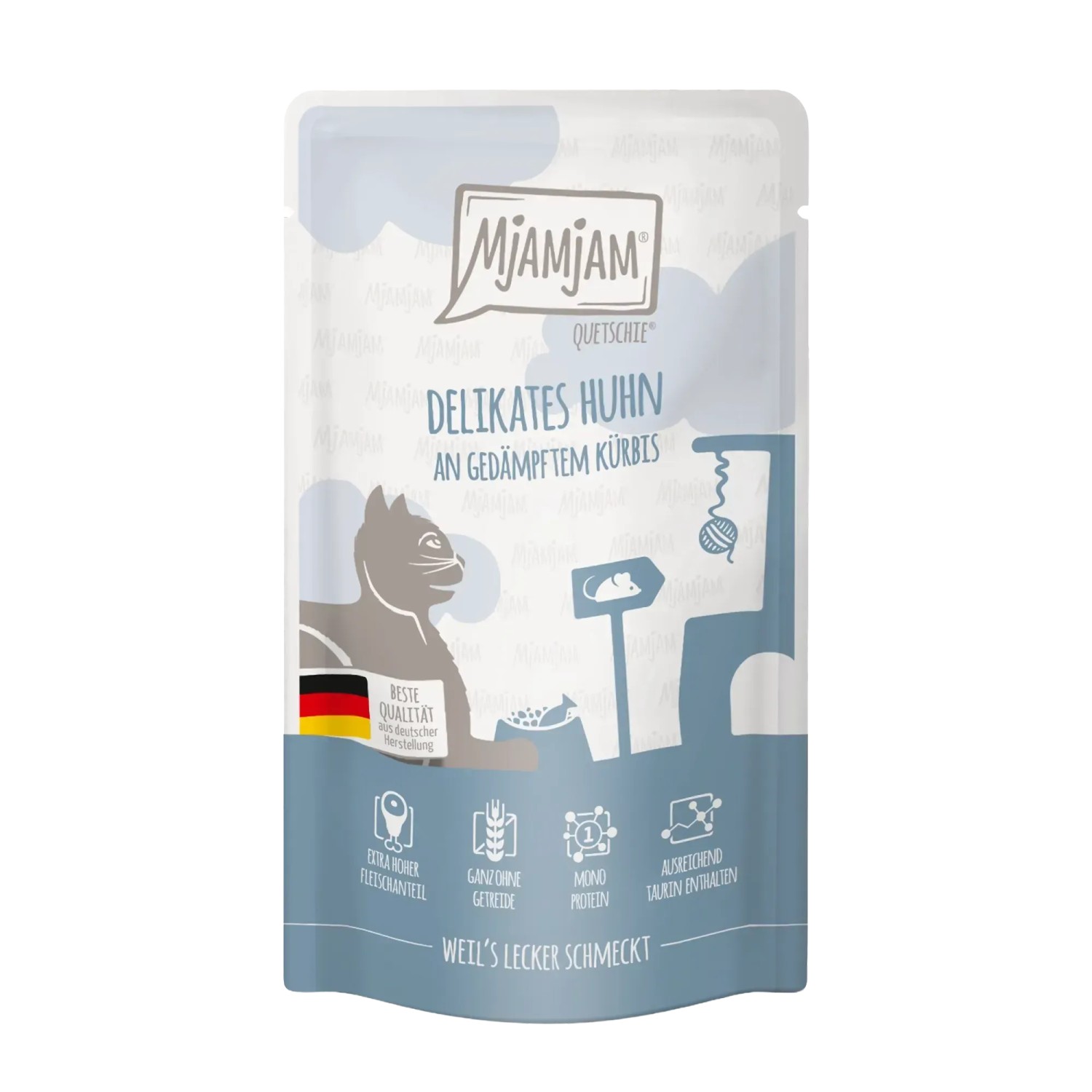 Mjamjam Katzen-Nassfutter Quetschie Delikates Huhn an Gedämpftem Kürbis 125 g