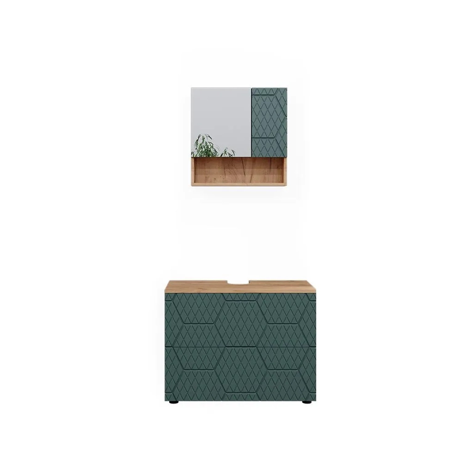 Vicco Badmöbel-Set Irma Grün/Goldkraft Eiche 80 x 59 2-teilig