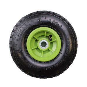 TRUTZHOLM Sackkarrenrad, Luftrad 260x85mm mit grüner Felge und versetzter Nabe.