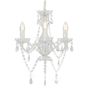 Weißer Kronleuchter mit Perlen, rund, 3xE14 Fassungen. Elegante Lampe für Wohnräume.
